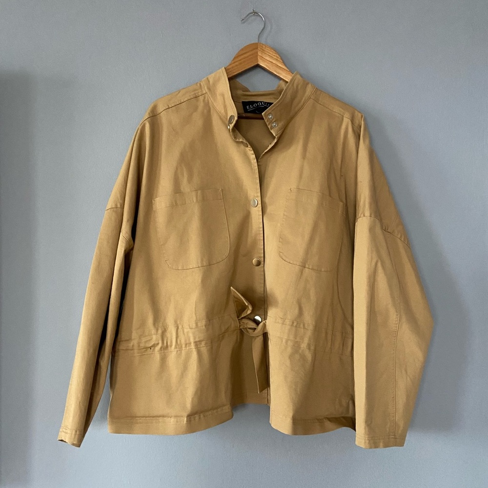 🛑SOLD Eloquii Plus Size Tan Cinched Waist Anorak Jacket Size 22 - Picture 4 of 8
